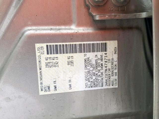 1N4AL21E79N474714 - 2009 NISSAN ALTIMA 2.5 BEIGE photo 10