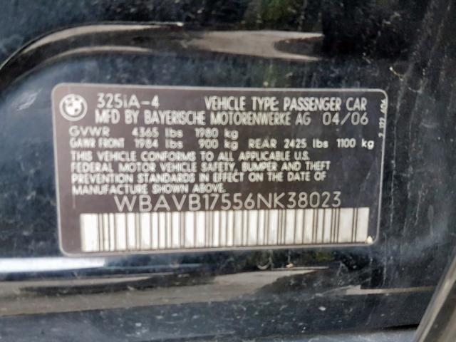 WBAVB17556NK38023 - 2006 BMW 325 I AUTO BLACK photo 10