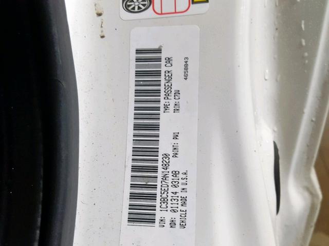 1C3BC5ED7AN148230 - 2010 CHRYSLER SEBRING TO WHITE photo 10