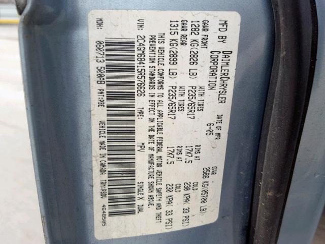 2C4GM68415R576626 - 2005 CHRYSLER PACIFICA T BLUE photo 10