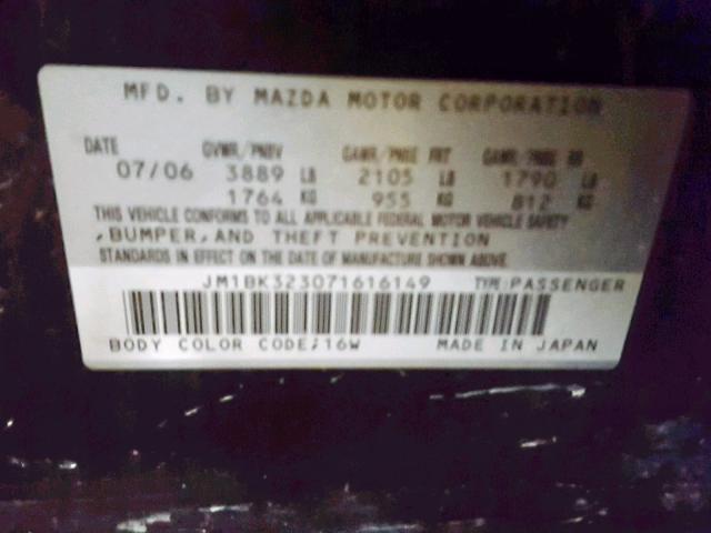 JM1BK323071616149 - 2007 MAZDA 3 S BLACK photo 10