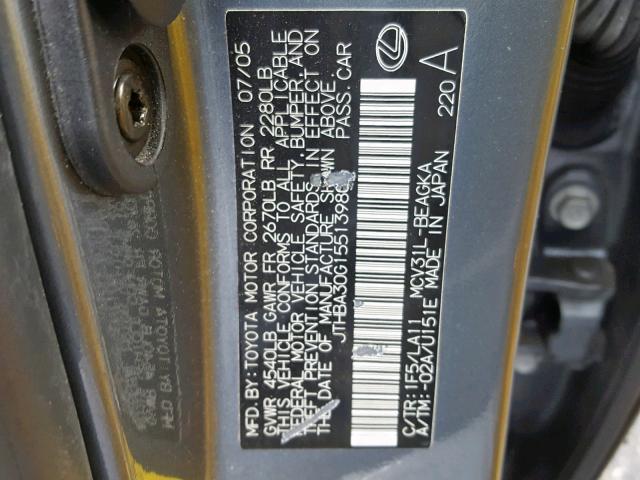 JTHBA30G155139809 - 2005 LEXUS ES 330 BLUE photo 10