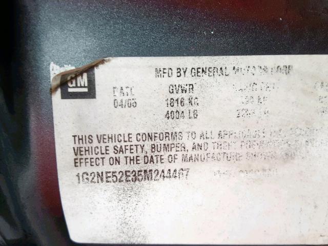 1G2NE52E35M244467 - 2005 PONTIAC GRAND AM S Մոխրագույն լուսանկար 10