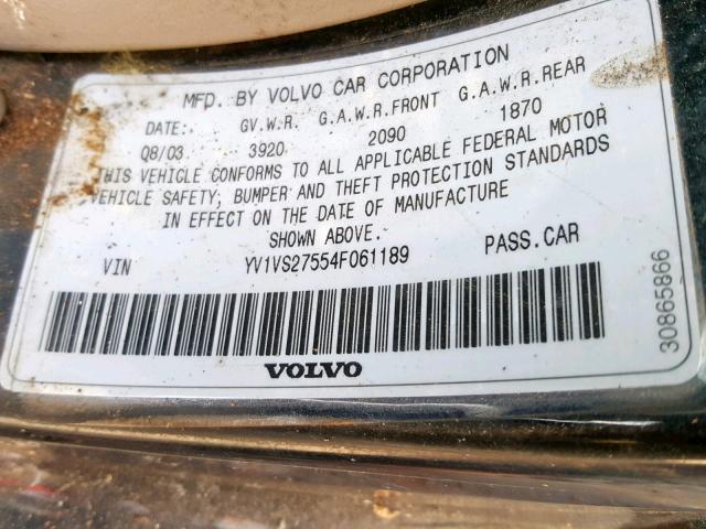 YV1VS27554F061189 - 2004 VOLVO S40 1.9T BLACK photo 10