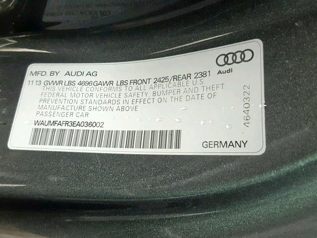 WAUMFAFR3EA036002 - 2014 AUDI A5 PREMIUM GRAY photo 10