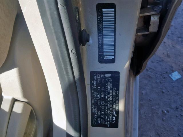 KMHDN46D56U318102 - 2006 HYUNDAI ELANTRA GL GOLD photo 10