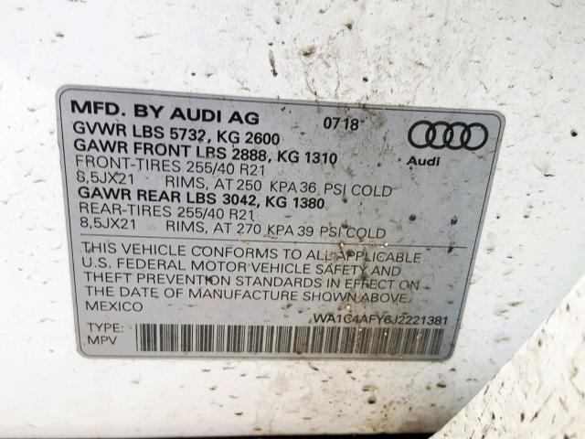 WA1C4AFY6J2221381 - 2018 AUDI SQ5 PRESTI WHITE photo 10