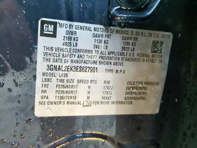 3GNAL2EK3ES627901 - 2014 CHEVROLET CAPTIVA LS 灰色 照片 10