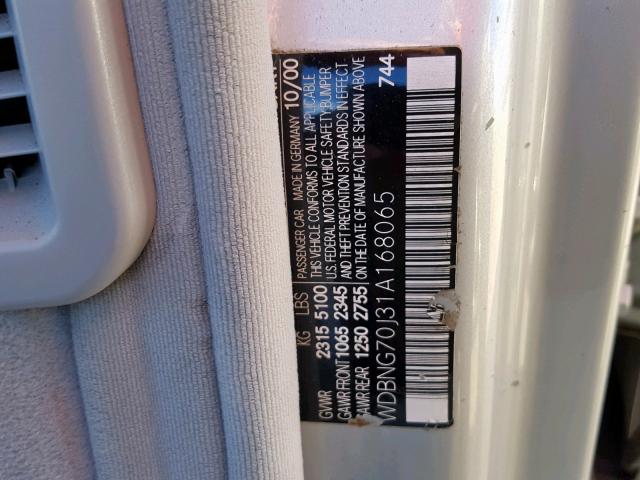 WDBNG70J31A168065 - 2001 MERCEDES-BENZ S 430 SILVER photo 10