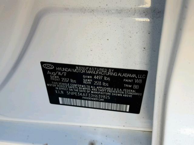 5NPE34AF3JH639825 - 2018 HYUNDAI SONATA SPO WHITE photo 10