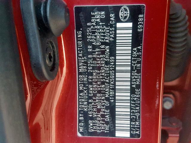 4T1BF1FK5GU512499 - 2016 TOYOTA CAMRY LE RED photo 10