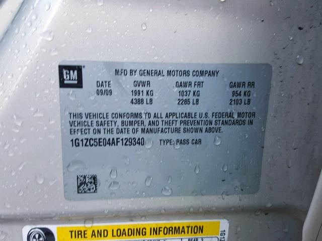 1G1ZC5E04AF129340 - 2010 CHEVROLET MALIBU 1LT BEIGE photo 10