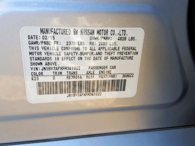 JN1BV7APXFM341022 - 2015 INFINITI Q50 BASE SILVER photo 10