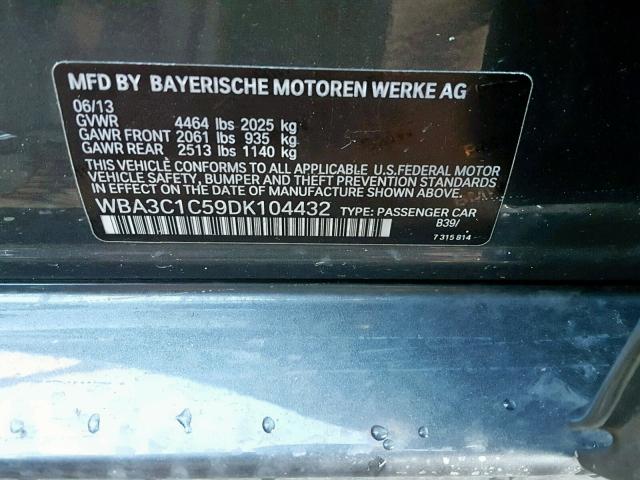 WBA3C1C59DK104432 - 2013 BMW 328 I SULE BLACK photo 10