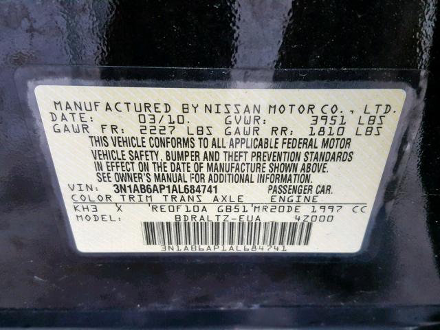 3N1AB6AP1AL684741 - 2010 NISSAN SENTRA 2.0 BLACK photo 10