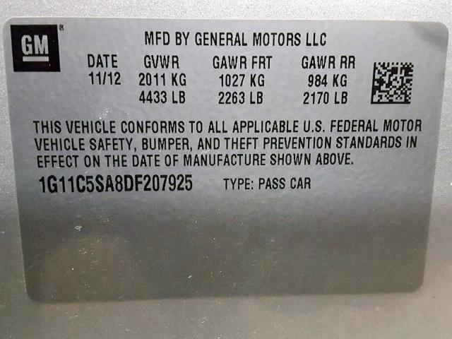 1G11C5SA8DF207925 - 2013 CHEVROLET MALIBU 1LT SILVER photo 10