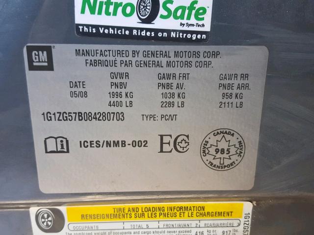 1G1ZG57B084280703 - 2008 CHEVROLET MALIBU LS Сұр фото 10