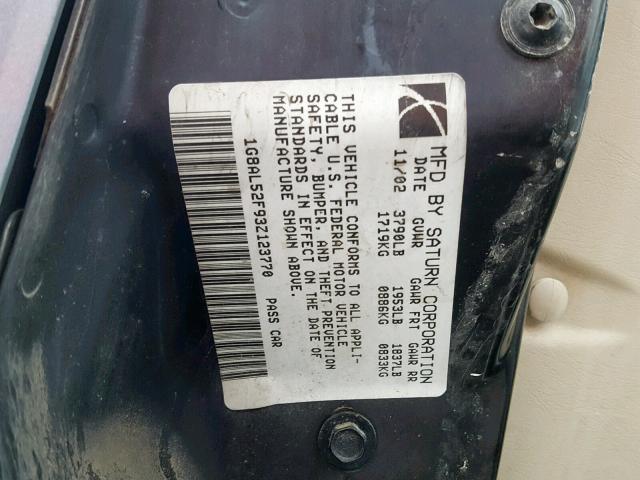 1G8AL52F93Z123770 - 2003 SATURN ION LEVEL BLUE photo 10