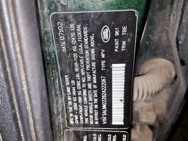 SALNM22282A222067 - 2002 LAND ROVER FREELANDER GREEN photo 10