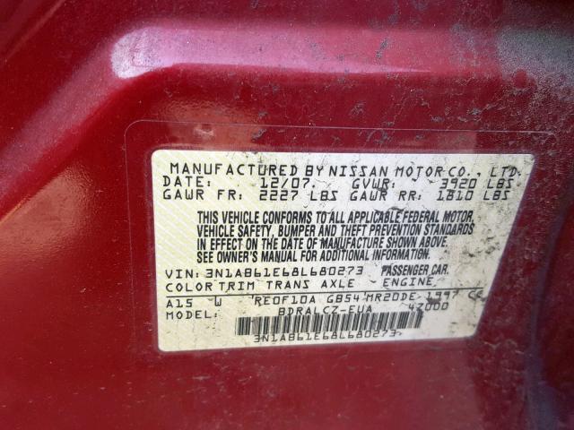 3N1AB61E68L680273 - 2008 NISSAN SENTRA 2.0 RED photo 10