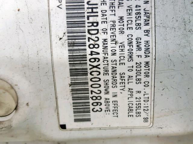 JHLRD2846XC002863 - 1999 HONDA CR-V LX, WHITE - price history 
