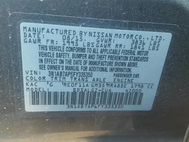 3N1AB7AP6FY335350 - 2015 NISSAN SENTRA S BROWN photo 10