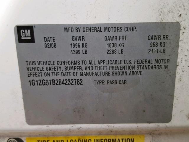 1G1ZG57B284232782 - 2008 CHEVROLET MALIBU LS Ağ foto 10