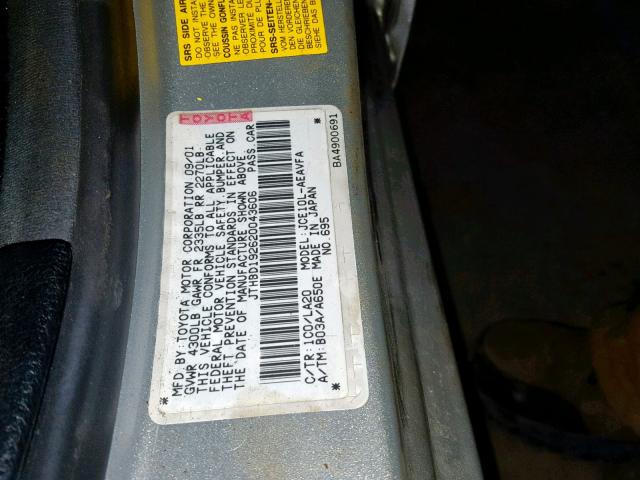 JTHBD192620043606 - 2002 LEXUS IS 300 SILVER photo 10