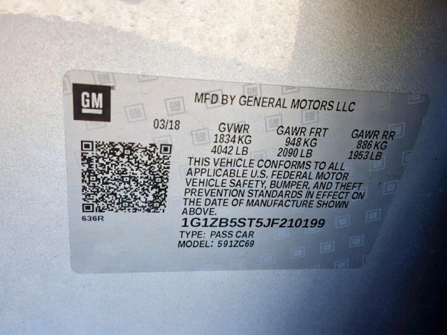 1G1ZB5ST5JF210199 - 2018 CHEVROLET MALIBU LS Silber Foto 10