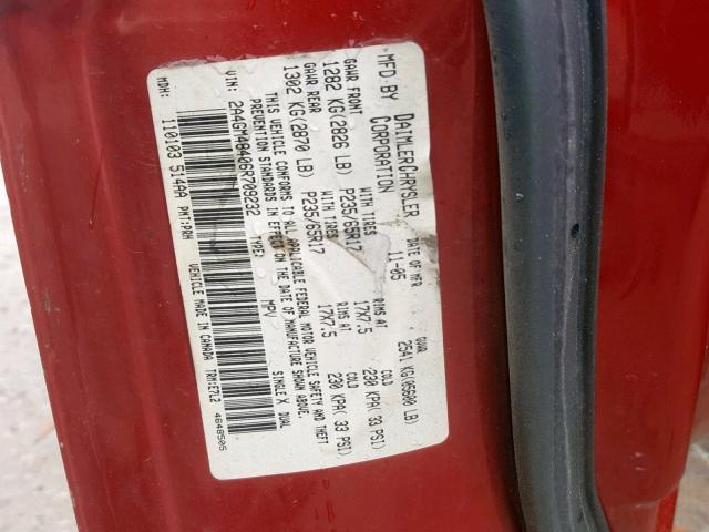 2A4GM48406R709232 - 2006 CHRYSLER PACIFICA RED photo 10