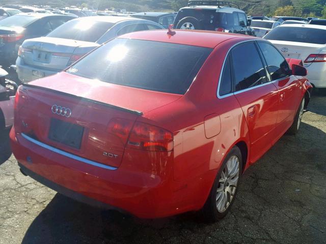 WAUAF78E48A137456 - 2008 AUDI A4 2.0T RED photo 4