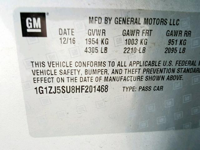 1G1ZJ5SU8HF201468 - 2017 CHEVROLET MALIBU HYB GRAY photo 10