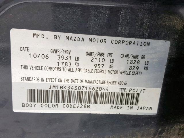 JM1BK343071662044 - 2007 MAZDA 3 HATCHBAC BLACK photo 10