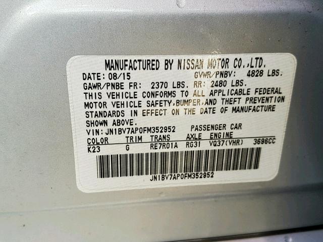 JN1BV7AP0FM352952 - 2015 INFINITI Q50 BASE SILVER photo 10