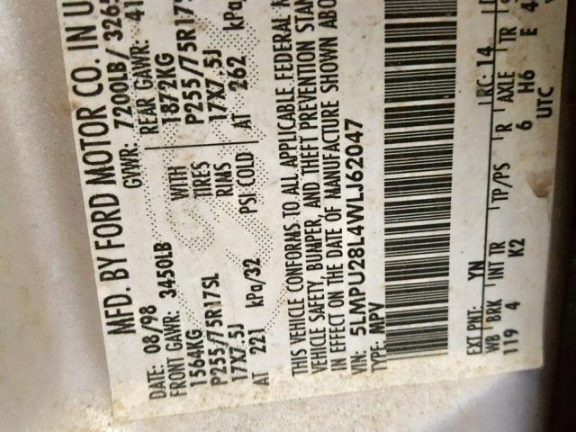 5LMPU28L4WLJ62047 - 1998 LINCOLN NAVIGATOR Gümüş foto 10