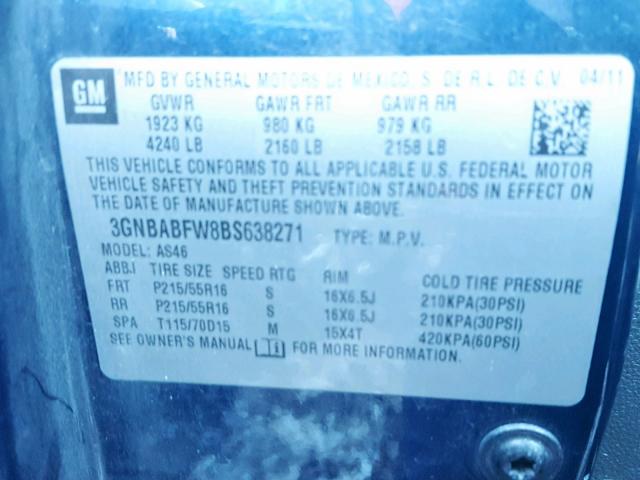 3GNBABFW8BS638271 - 2011 CHEVROLET HHR LT BLUE photo 10