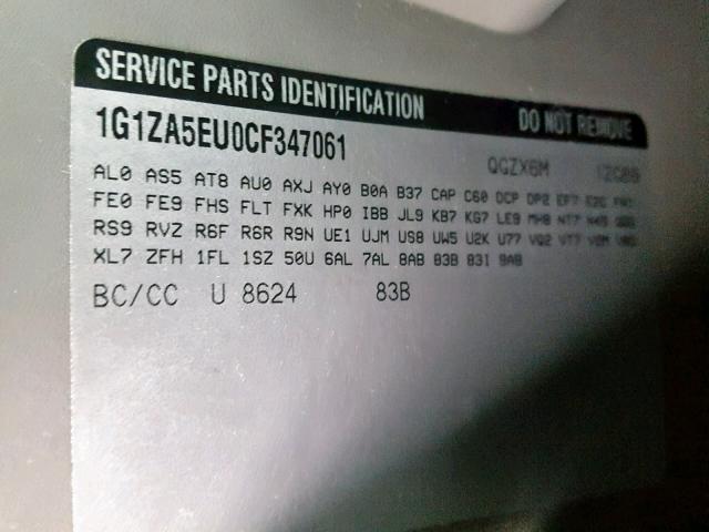 1G1ZA5EU0CF347061 - 2012 CHEVROLET MALIBU LS WHITE photo 10