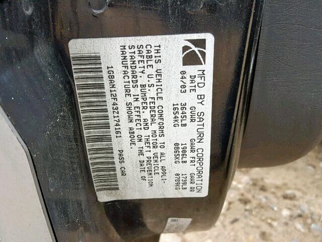 1G8AN12F43Z174161 - 2003 SATURN ION LEVEL SILVER photo 10