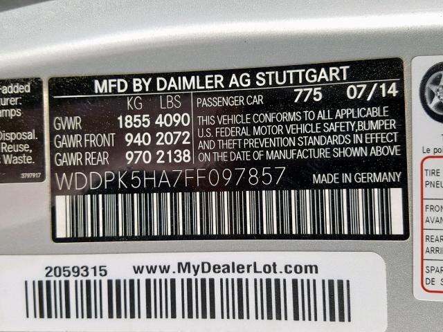 WDDPK5HA7FF097857 - 2015 MERCEDES-BENZ SLK 350 SILVER photo 10