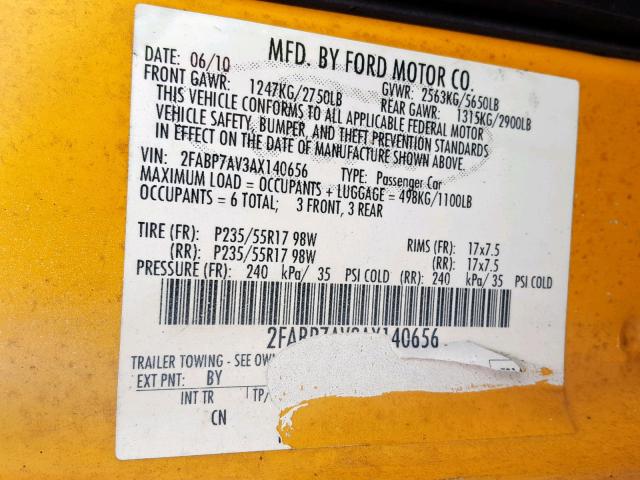 2FABP7AV3AX140656 - 2010 FORD CROWN VICT WHITE photo 10