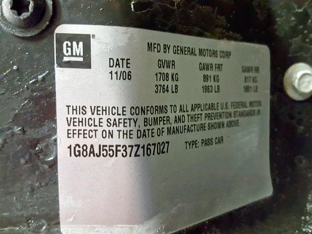 1G8AJ55F37Z167027 - 2007 SATURN ION LEVEL MAROON photo 10