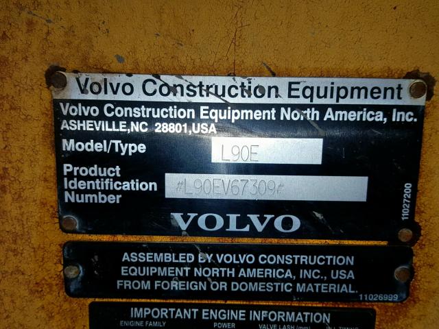 L90EV67309 - 2005 VOLVO L90E YELLOW photo 10