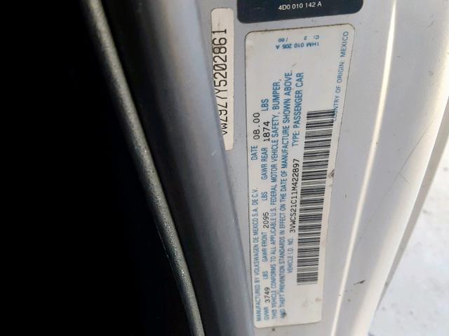 3VWCS21C11M422897 - 2001 VOLKSWAGEN NEW BEETLE Gümüş foto 10