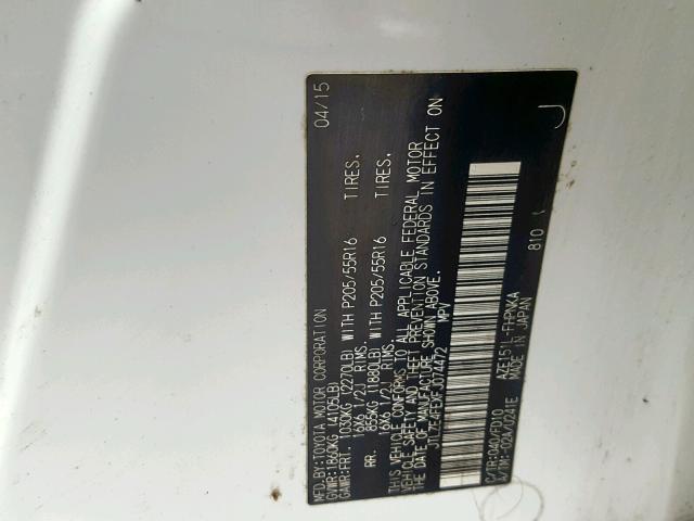 JTLZE4FEXFJ074472 - 2015 TOYOTA SCION XB WHITE photo 10