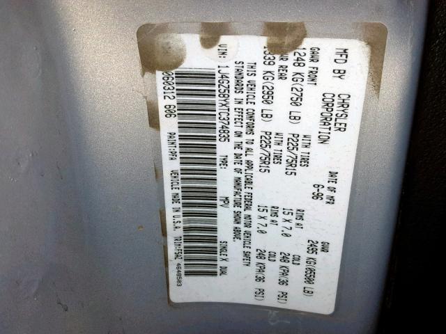 1J4GZ58YXTC374835 - 1996 JEEP GRAND CHER GRAY photo 10