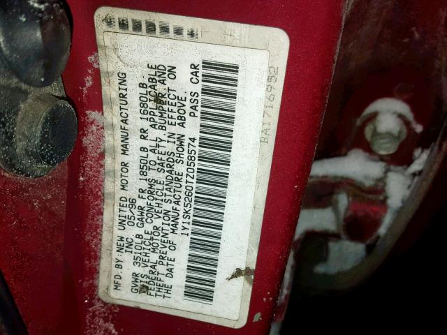 1Y1SK5260TZ058574 - 1996 GEO PRIZM BASE 红色 照片 10