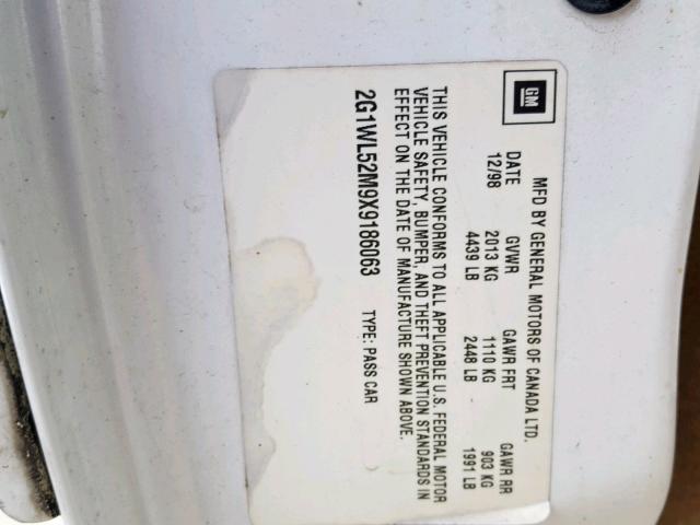 2G1WL52M9X9186063 - 1999 CHEVROLET LUMINA BAS WHITE photo 10