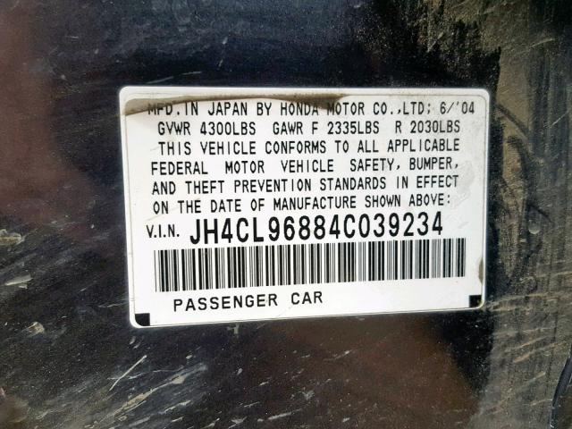 JH4CL96884C039234 - 2004 ACURA TSX BLACK photo 10