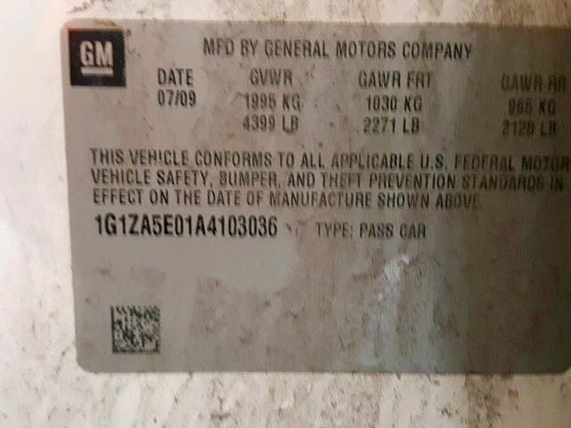 1G1ZA5E01A4103036 - 2010 CHEVROLET MALIBU LS WHITE photo 10