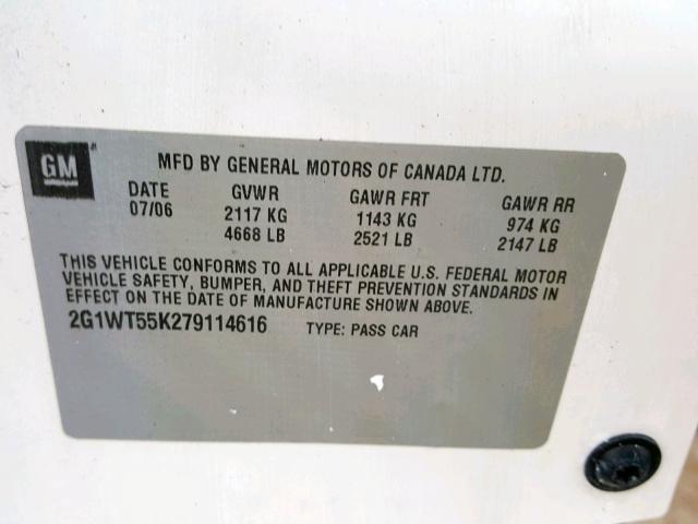 2G1WC58R479167360 - 2007 CHEVROLET IMPALA LT 白色 照片 10